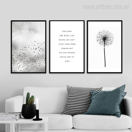 Minimal Flying Birds Feelings Quote Flower Abstract Art
