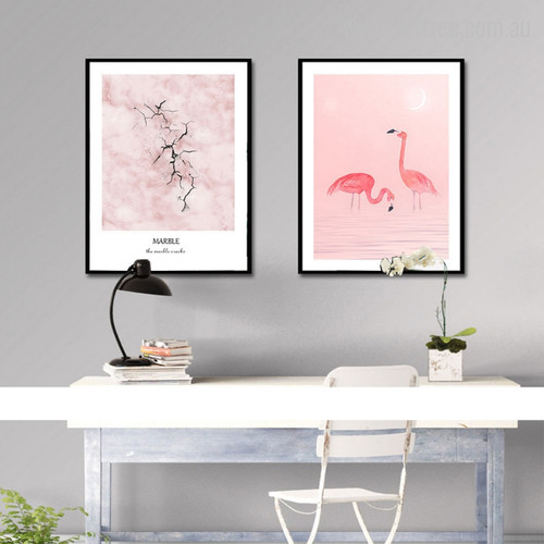 Marble Pink Flamingo Birds Digital Photo Canvas Prints