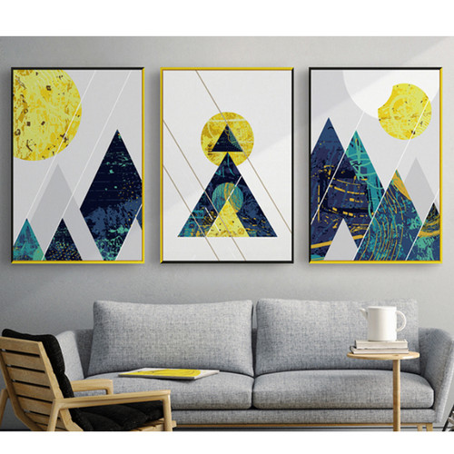 Abstract Geometric Line Mountain Round Sun Figures