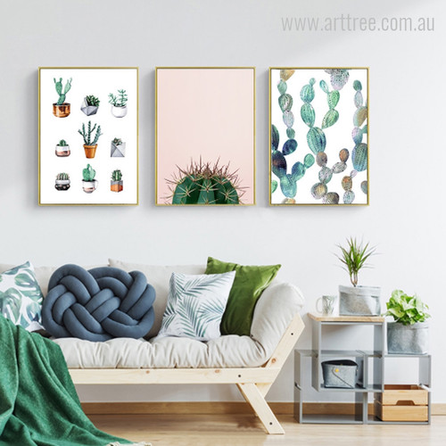 Abstract Green Cactus Plants in Pot Canvas Prints