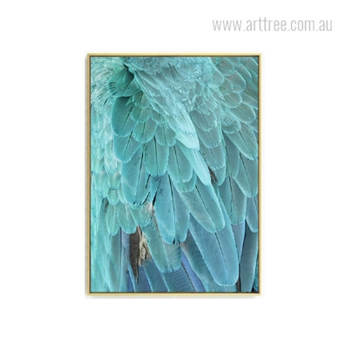 Turquoise Color Abstract Bird Feathers Wall Art