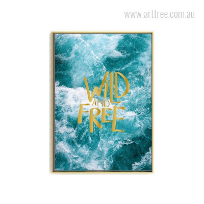 Turquoise Wild and Free Seascape Quote Photo Canvas Print