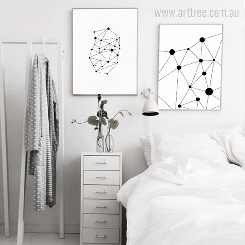 Geometric Triangles Connected with Dots, Lines Wall Art Prints