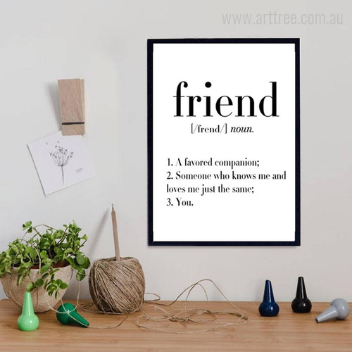 Friend Definition Quote Black and White Art