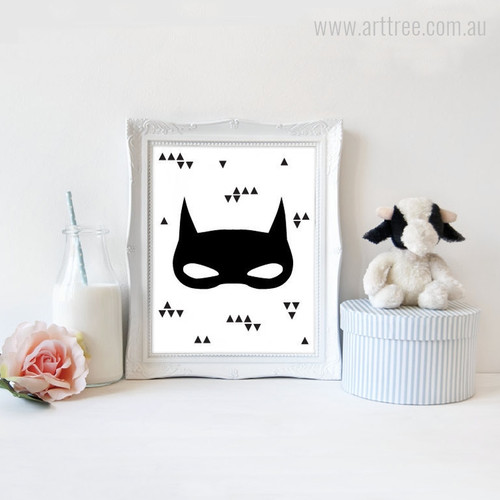 Super Hero Batman Mask Black Triangles Print on Canvas