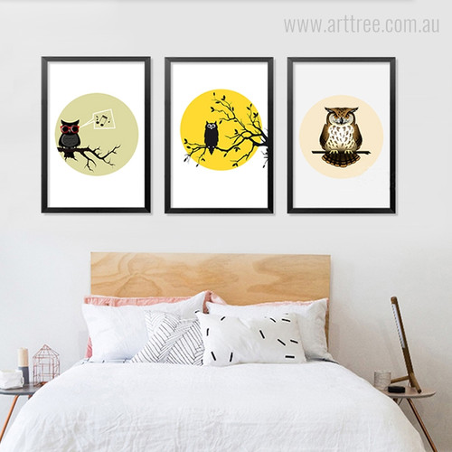 Animated Cute Owl on Branch Cuadros Photo Canvas Prints