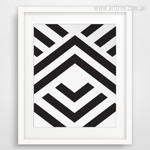 Black and White Angled Stripes Geometry Shape Print
