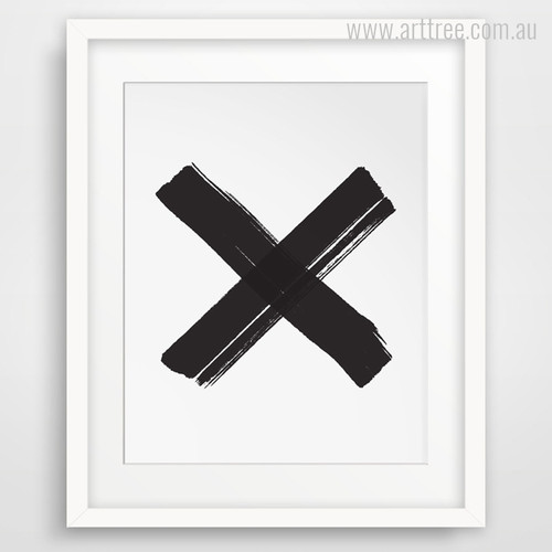 Minimal Black Cross Symbol Canvas Artwork