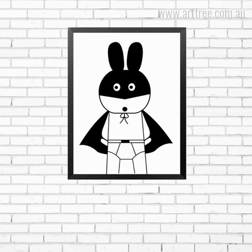 Super Hero Batman Bunny Cartoon Photo Canvas Wall Art