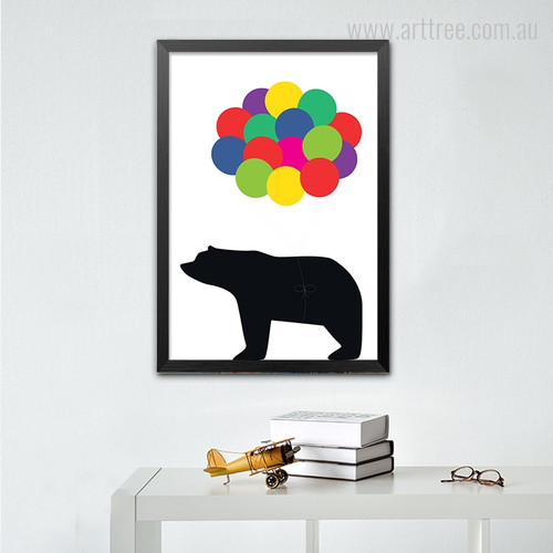 Black Bear Cartoon Colorful Balloons Digital Art Print