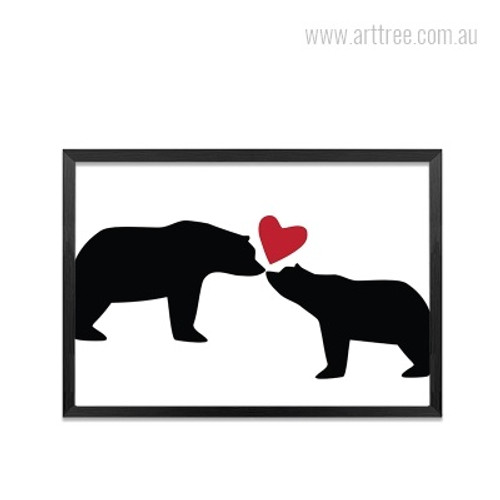 Cute Bear Animal Love Heart Kids Wall Art