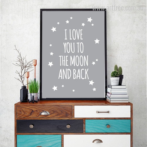 Classic Quote I Love You To The Moon and Back Stars Wall Art