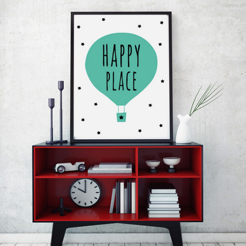 Happy Place Word Green Air Balloon Canvas Art