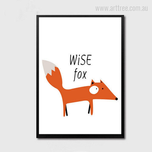 Wise Fox Funny Cartoon Kids Wall Art Print