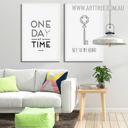 One Day Key Quote Vintage Framed Artwork Image 2 Piece Abstract Wall Art Canvas Prints For Living Room Design