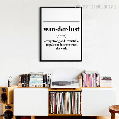 Wanderlust Definition Black and White Letters Quote Wall Art