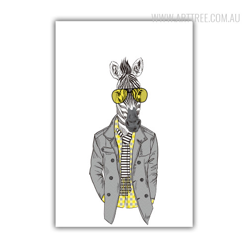 Hipster Style Dressed Yellow Shirt Goggle Zebra Fashion Animal Art Print