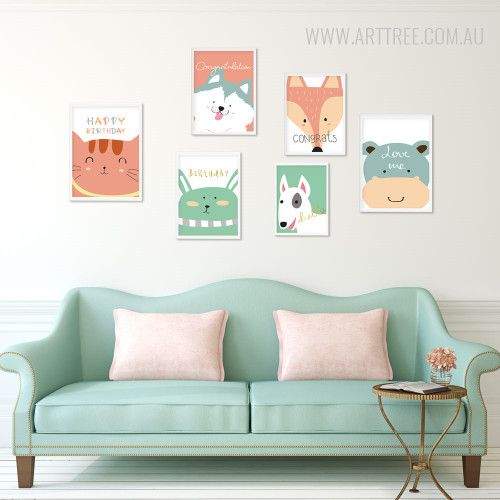 Happy Birthday Cat, Hello Dog, Fox, Hippo Greeting Animals Canvas Prints