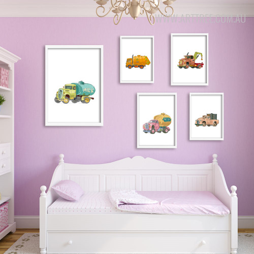 Minimal Tow, Garbage, Milk, Beer, Vintage Trucks Art for Kids