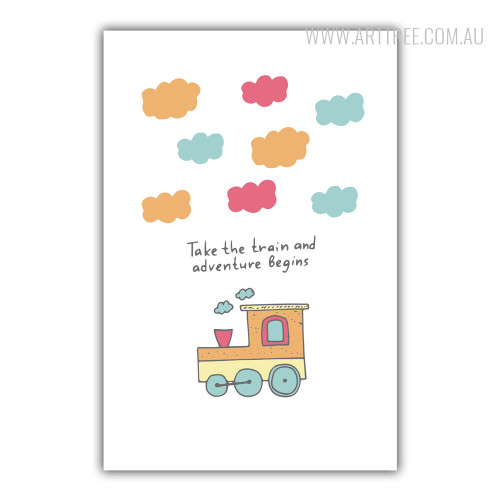 Take the Train and Adventure Begins Clouds Art for Children