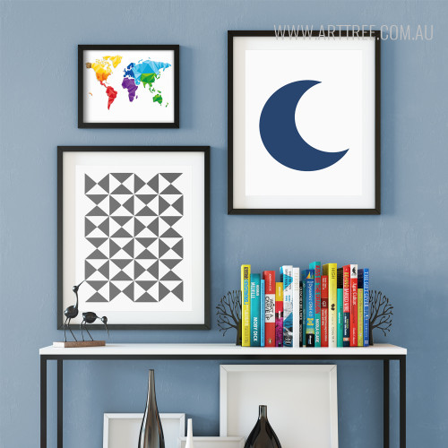 World Map, Geometric Triangles, Half Moon Gallery Wrapped Canvas Prints