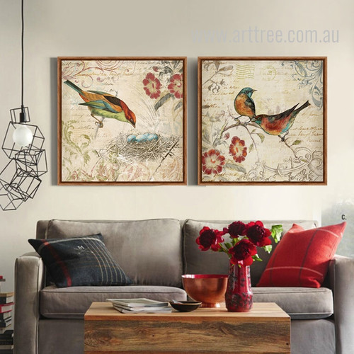 Morning Glory Birds Nest Retro Artwork Prints