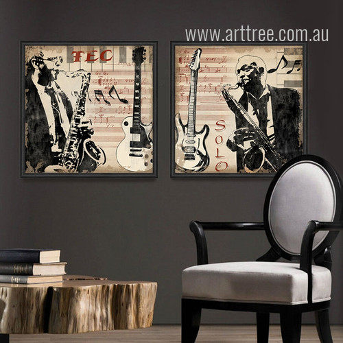 Musical Instruments Saxophone Guitar Men Retro Prints