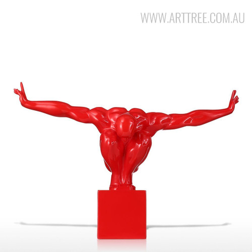 Red Resin Strong Muscular Diving Posture Sculpture