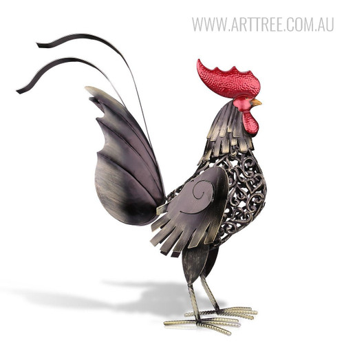 Black Rooster Iron Metal Sculpture