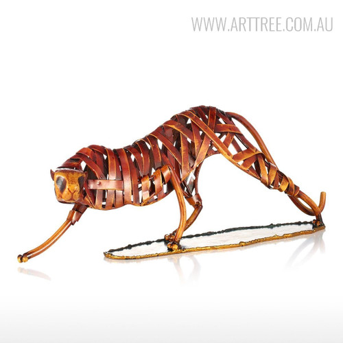 Iron Braided Leopard Metal Sculpture Animal Figurine