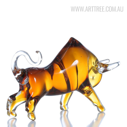 Handmade Yellow Cattle Animal Glass Sculpture Art