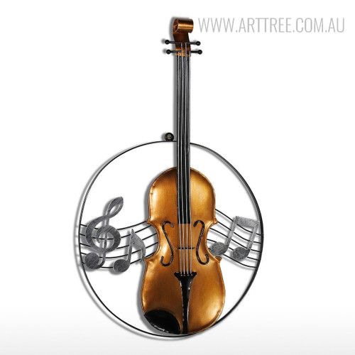 Iron Metal Violin Sculpture Art Wall Hanging Musical Instrument Figurine