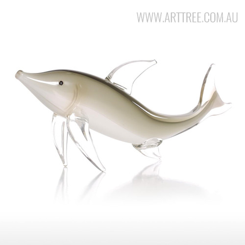 Grey Dolphin Glass Figurine Aquatic Fish Sculpture
