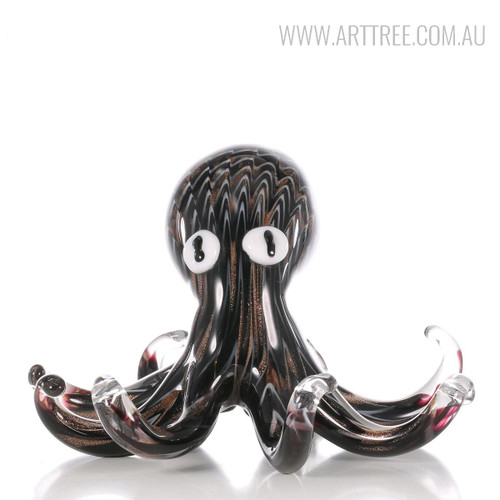 Black Octopus Glass Sculpture Sea Animal Miniature