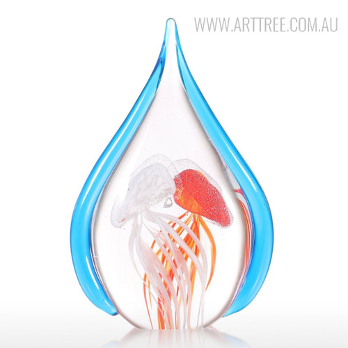 Teardrop Contemporary Sculpture Jellyfish Pair Inside Glass Miniature