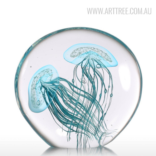Blue Jellyfish Pair Glass Sculpture Sea Creature Miniature