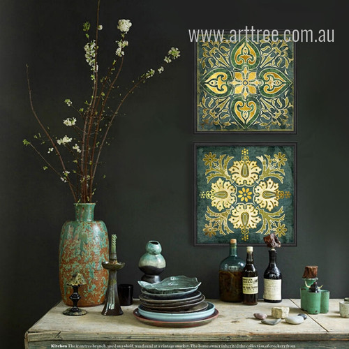 Retro Style Emerald Indian 2 Piece Kitchen Wall Decor