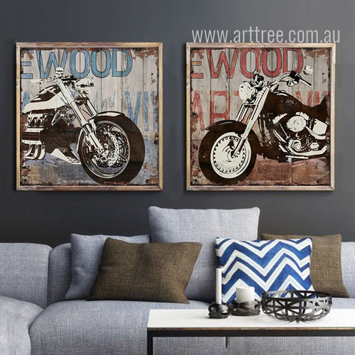 Retro Vintage Harley Motorcycle Street Art Canvas Prints