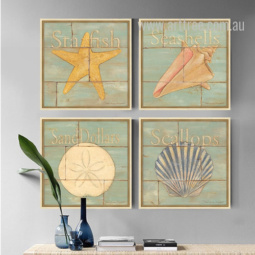 Retro Design Sea Creatures 4 Piece Art Prints