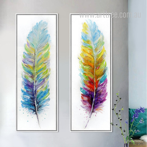 Retro Style Watercolor Design Colorful Feathers Canvas Prints