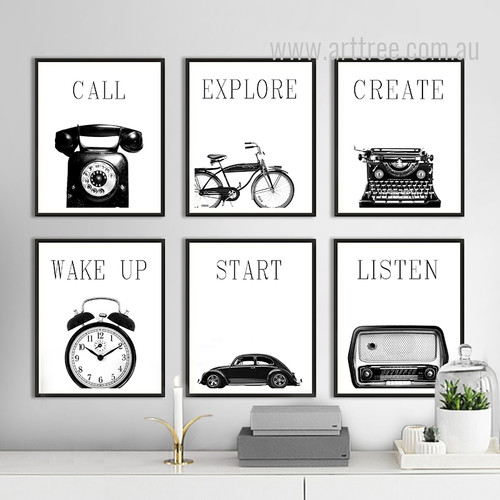 Retro Vintage Industrial Style Design Black and White Canvas Prints