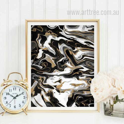 Black White & Golden Abstract Marble Design Canvas Wall Art