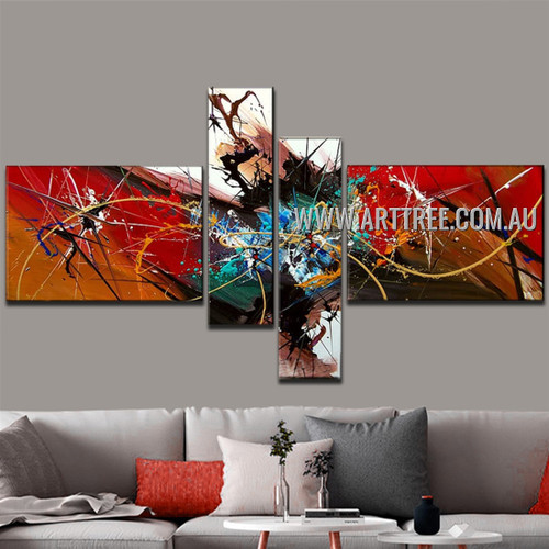 Colorful Blend Abstract Handmade 4 Piece Split Panel Painting For Room Drape