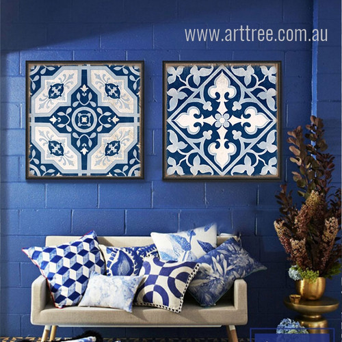 Blue and White Porcelain Moroccan Pattern Split Canvas Art