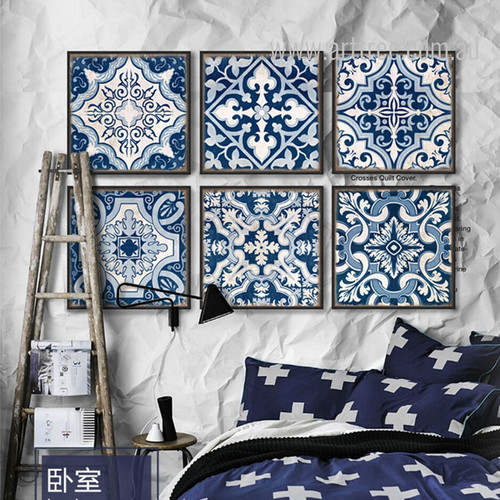 Blue and White Porcelain Moroccan Pattern Oversized Canvas Prints