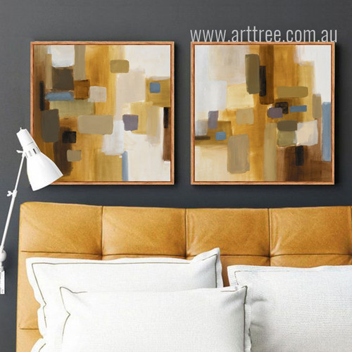 Yellow Mosaic Color Modern Abstract Canvas Painting Print Set