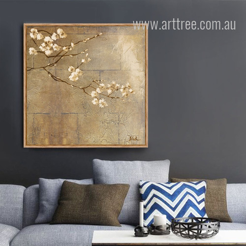 Golden Almond Blossom Floral Canvas Art
