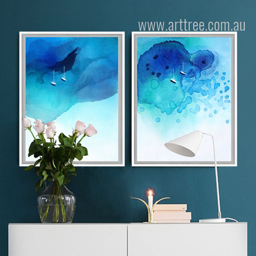 Abstract Blue Ocean Watercolor Prints (2)