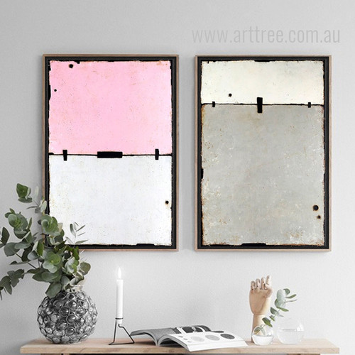Geometric Pink Grey Color Partition Wall Art Set