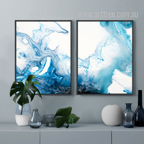 Abstract Watersplash Pattern Blue Watercolor Prints